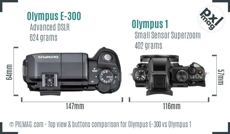 Olympus E-300 vs Olympus 1 top view buttons comparison