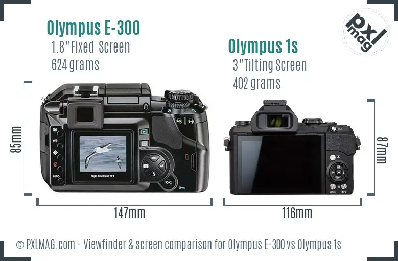 Olympus E-300 vs Olympus 1s Screen and Viewfinder comparison
