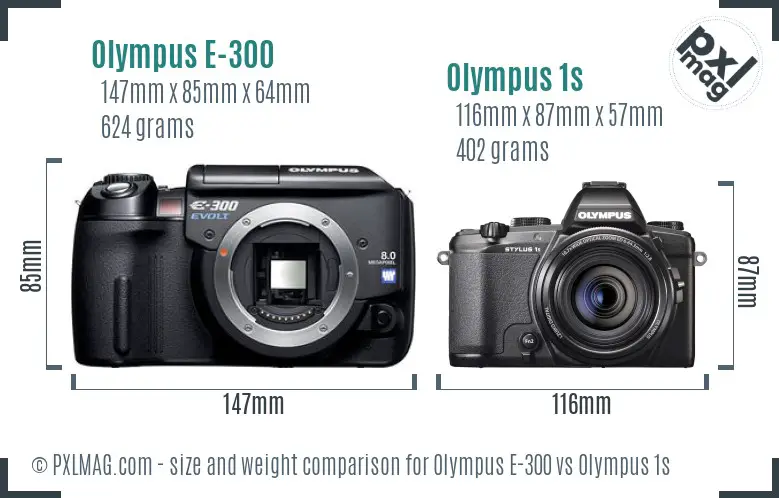 Olympus E-300 vs Olympus 1s size comparison