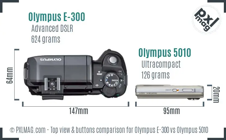 Olympus E-300 vs Olympus 5010 top view buttons comparison
