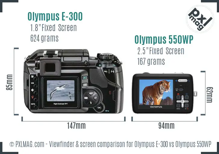 Olympus E-300 vs Olympus 550WP Screen and Viewfinder comparison