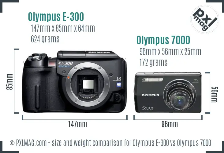 Olympus E-300 vs Olympus 7000 size comparison
