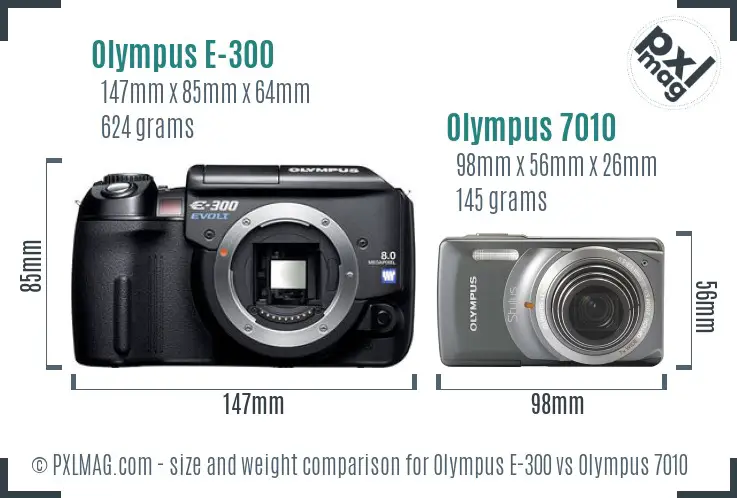 Olympus E-300 vs Olympus 7010 size comparison
