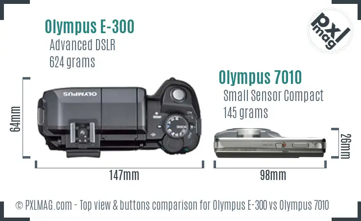 Olympus E-300 vs Olympus 7010 top view buttons comparison