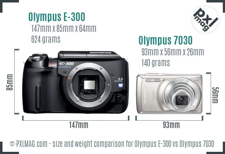 Olympus E-300 vs Olympus 7030 size comparison