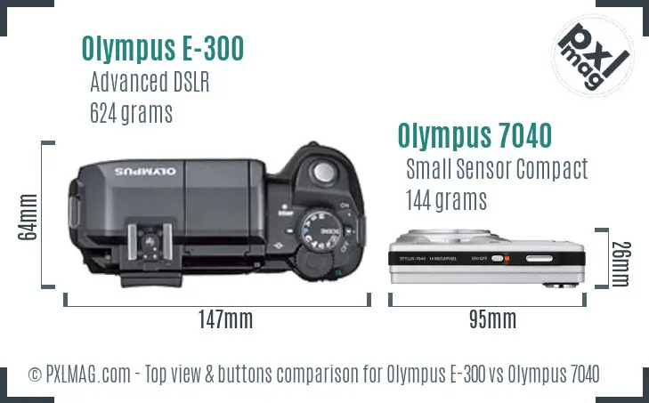 Olympus E-300 vs Olympus 7040 top view buttons comparison