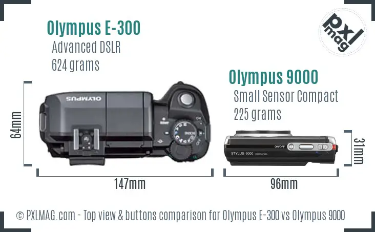 Olympus E-300 vs Olympus 9000 top view buttons comparison