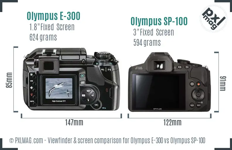 Olympus E-300 vs Olympus SP-100 Screen and Viewfinder comparison