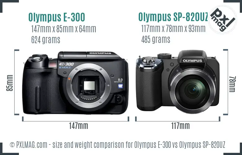 Olympus E-300 vs Olympus SP-820UZ size comparison