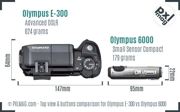 Olympus E-300 vs Olympus 6000 top view buttons comparison