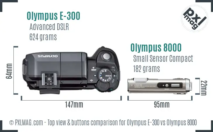 Olympus E-300 vs Olympus 8000 top view buttons comparison
