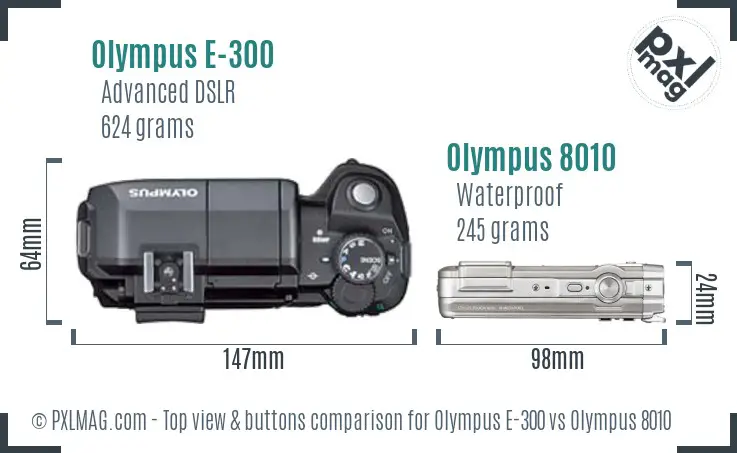 Olympus E-300 vs Olympus 8010 top view buttons comparison