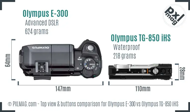 Olympus E-300 vs Olympus TG-850 iHS top view buttons comparison