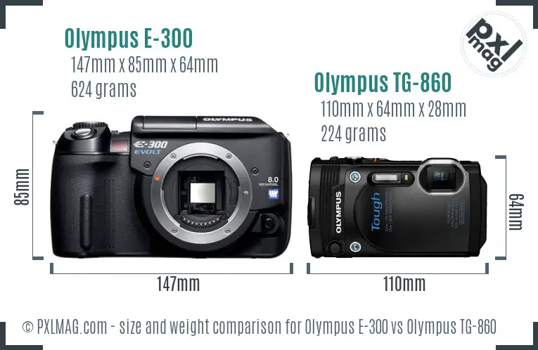 Olympus E-300 vs Olympus TG-860 size comparison