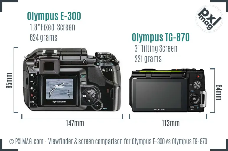 Olympus E-300 vs Olympus TG-870 Screen and Viewfinder comparison