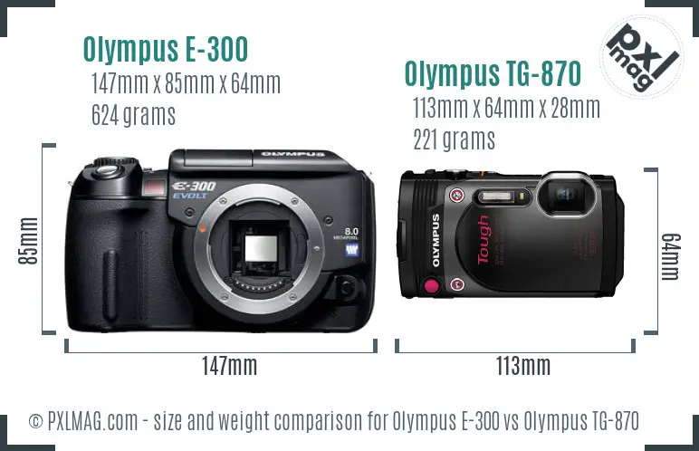 Olympus E-300 vs Olympus TG-870 size comparison