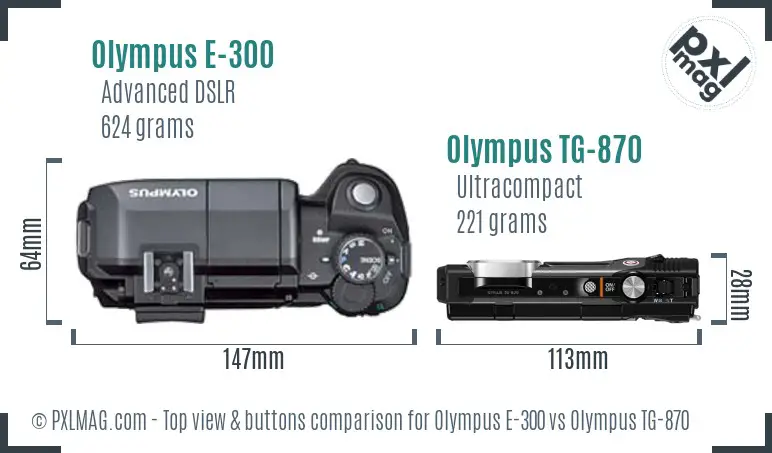 Olympus E-300 vs Olympus TG-870 top view buttons comparison