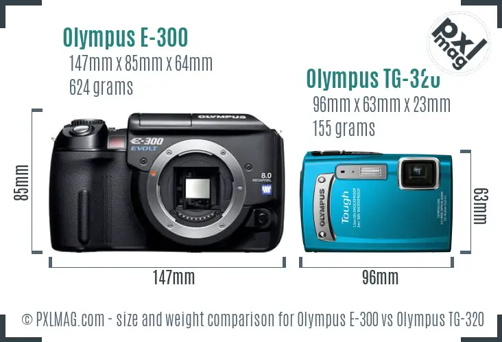 Olympus E-300 vs Olympus TG-320 size comparison