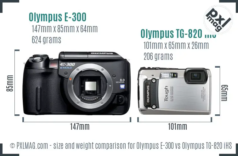 Olympus E-300 vs Olympus TG-820 iHS size comparison