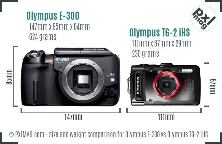 Olympus E-300 vs Olympus TG-2 iHS size comparison