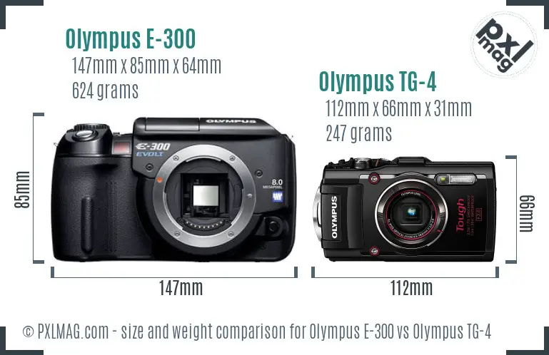 Olympus E-300 vs Olympus TG-4 size comparison