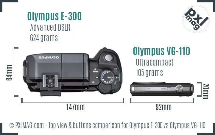 Olympus E-300 vs Olympus VG-110 top view buttons comparison