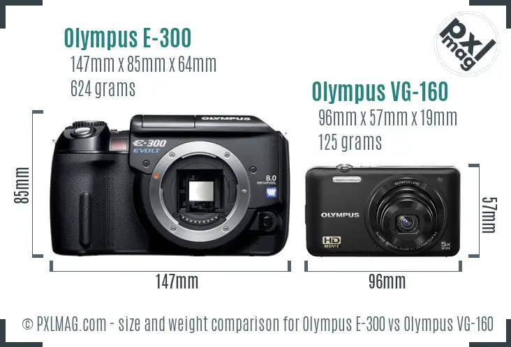 Olympus E-300 vs Olympus VG-160 size comparison