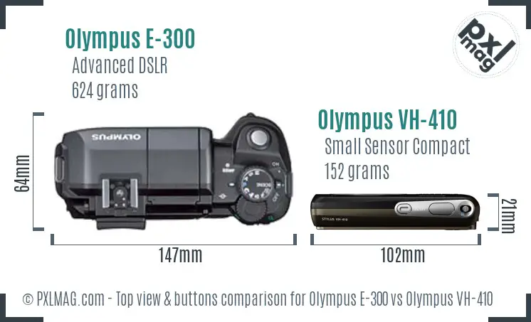 Olympus E-300 vs Olympus VH-410 top view buttons comparison