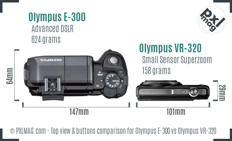 Olympus E-300 vs Olympus VR-320 top view buttons comparison