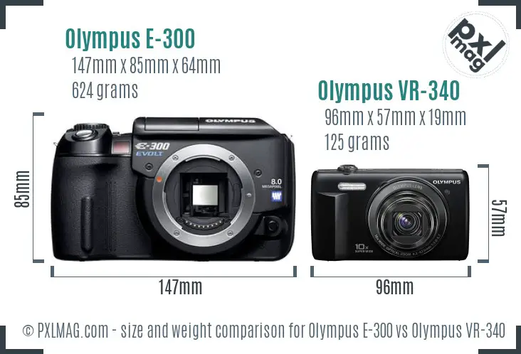 Olympus E-300 vs Olympus VR-340 size comparison