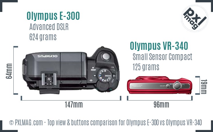 Olympus E-300 vs Olympus VR-340 top view buttons comparison