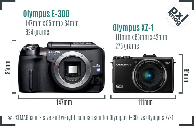Olympus E-300 vs Olympus XZ-1 size comparison