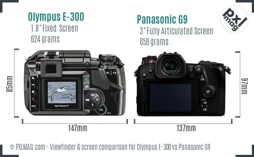 Olympus E-300 vs Panasonic G9 Screen and Viewfinder comparison
