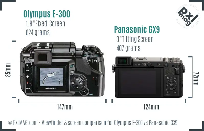 Olympus E-300 vs Panasonic GX9 Screen and Viewfinder comparison