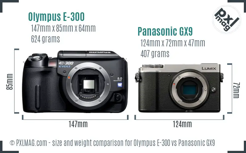 Olympus E-300 vs Panasonic GX9 size comparison