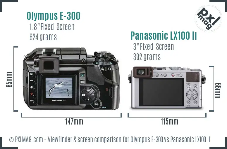 Olympus E-300 vs Panasonic LX100 II Screen and Viewfinder comparison