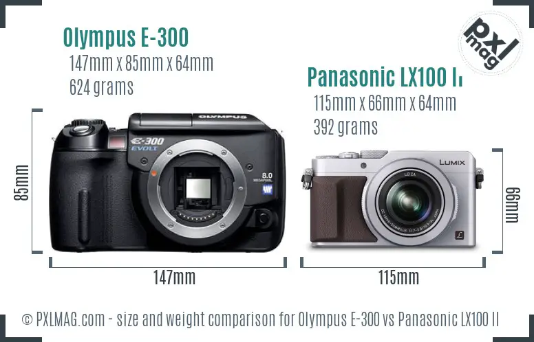 Olympus E-300 vs Panasonic LX100 II size comparison