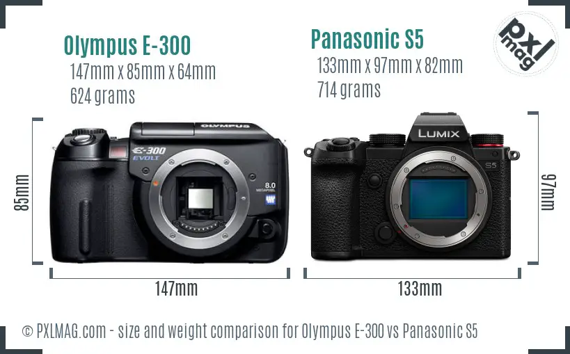 Olympus E-300 vs Panasonic S5 size comparison