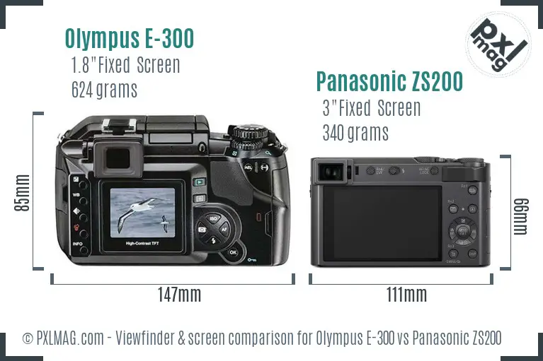 Olympus E-300 vs Panasonic ZS200 Screen and Viewfinder comparison