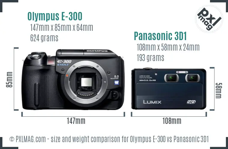 Olympus E-300 vs Panasonic 3D1 size comparison