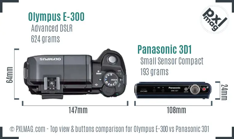 Olympus E-300 vs Panasonic 3D1 top view buttons comparison