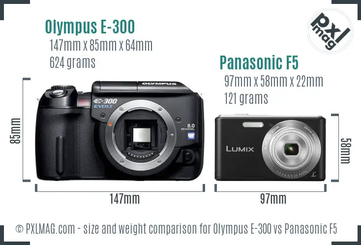 Olympus E-300 vs Panasonic F5 size comparison