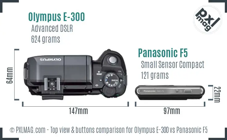 Olympus E-300 vs Panasonic F5 top view buttons comparison