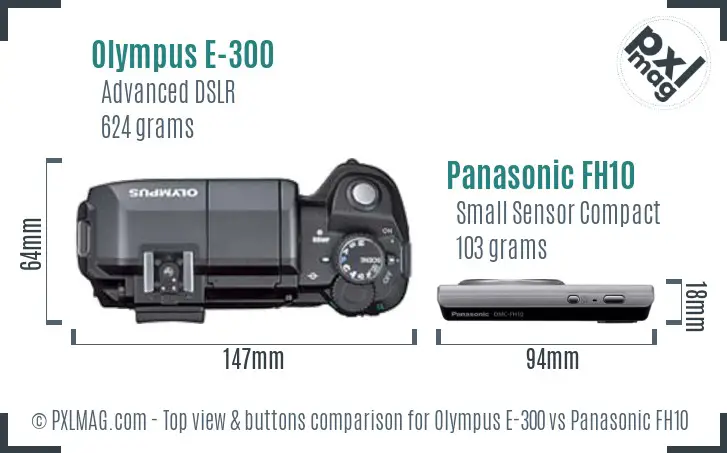 Olympus E-300 vs Panasonic FH10 top view buttons comparison