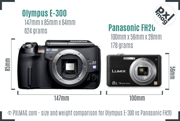 Olympus E-300 vs Panasonic FH20 size comparison