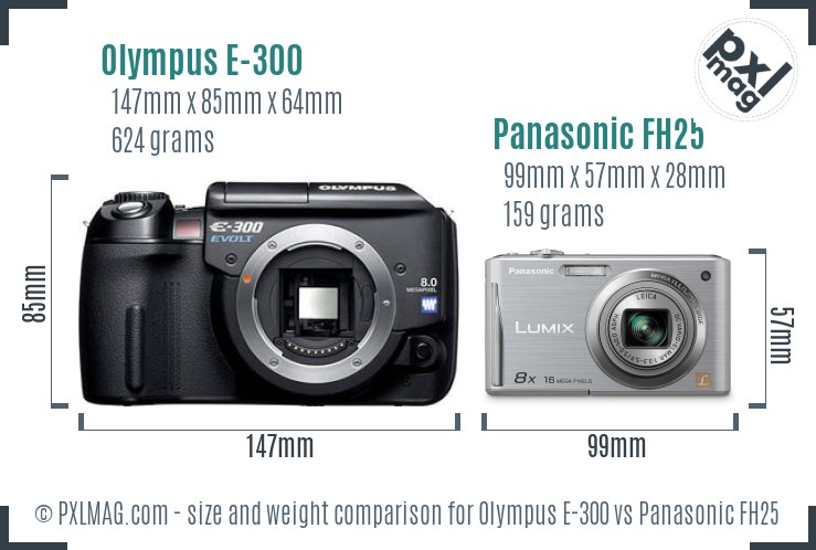 Olympus E-300 vs Panasonic FH25 size comparison