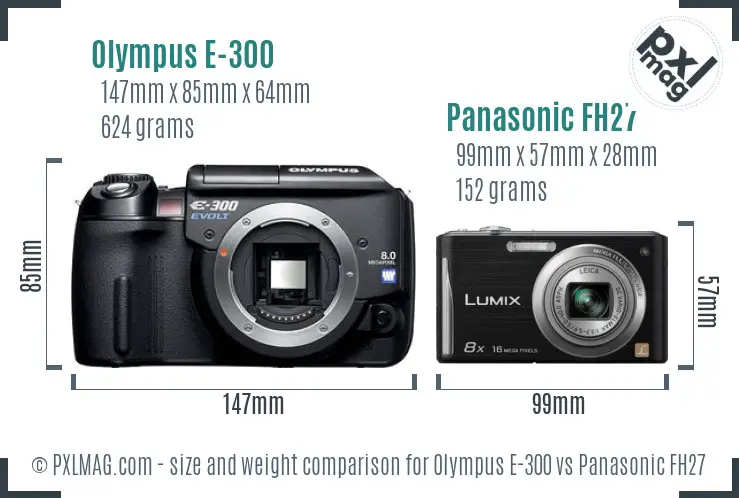 Olympus E-300 vs Panasonic FH27 size comparison