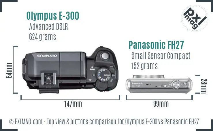 Olympus E-300 vs Panasonic FH27 top view buttons comparison