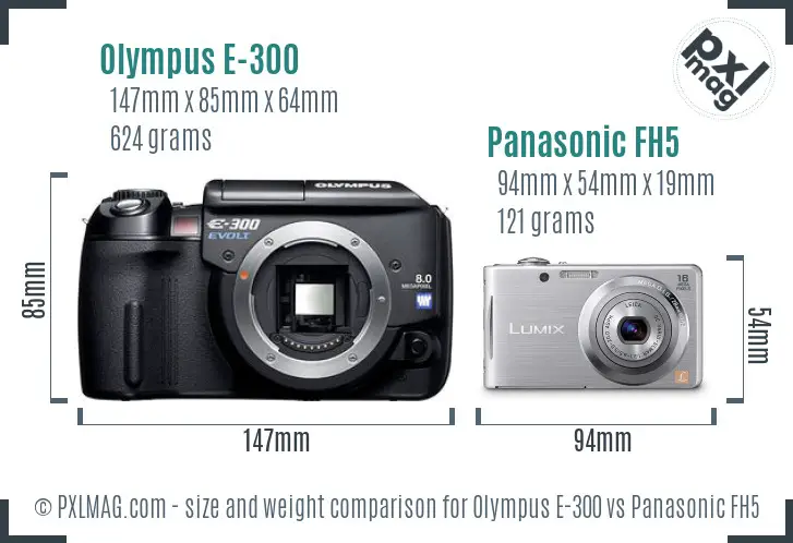 Olympus E-300 vs Panasonic FH5 size comparison