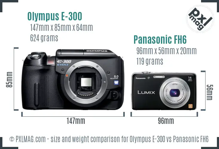 Olympus E-300 vs Panasonic FH6 size comparison